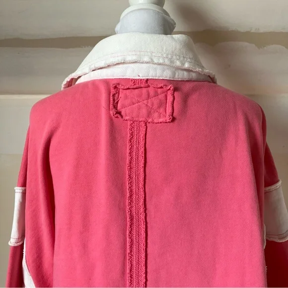 Free People We The Free Clean Prep Pink Long Sleeve Oversized Polo size Small - Picture 8 of 10